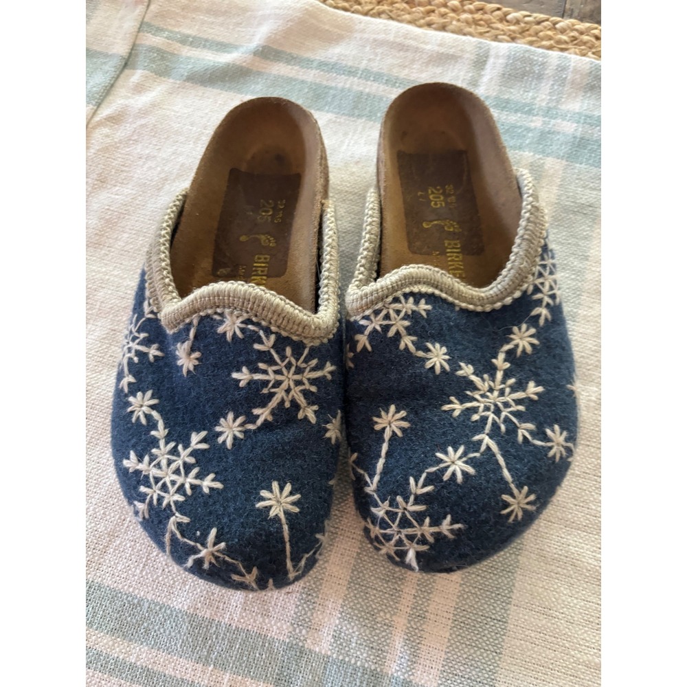 Birkenstock Kids Blue Wool Snowflake Embroidered Clogs Size 32 EU 1 US